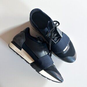 Balenciaga Race Runner Navy Blue Suede Leather Sneakers Size EU 38